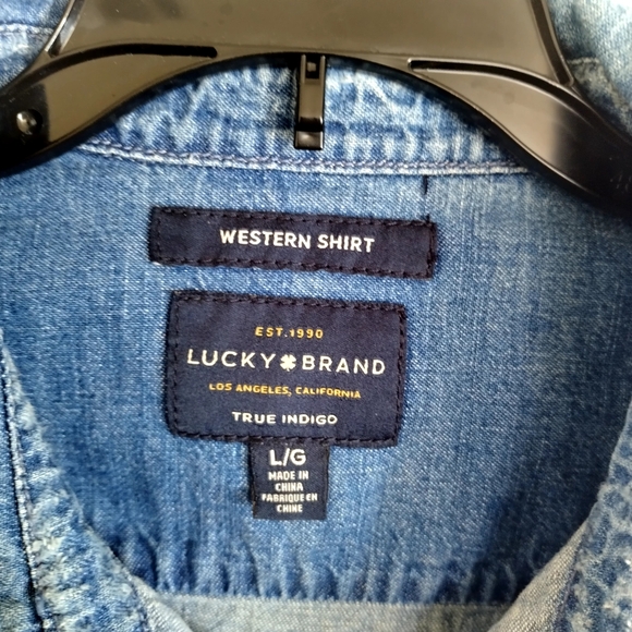 Lucky Brand Western Button Up Metallic Trim Denim Shirt Sz L - Picture 6 of 8